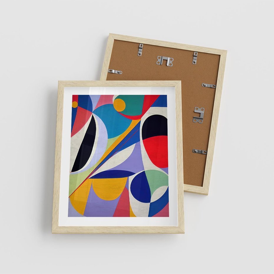 Plakat w ramie 40x50 - Kolorowe Przesunięcia Kształtów - abstrakcyjny obraz olejny, żywe kolory - rama drewno