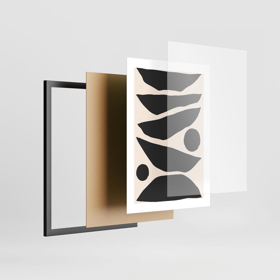 Plakat w ramie 30x40 - Modernistyczna Abstrakcja w Czerni i Bieli - abstrakcja, czarno biała grafika - rama czarna