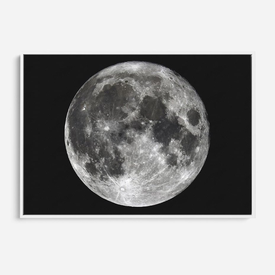 Obraz w ramie 70x50 - Księżycowa Aura - zdjęcie, ogromny księżyc na czarnym tle - rama biała