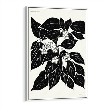 Obraz w ramie 70x100 - Ruchome szkicowe odbicia - czarno biała grafika, roślinność - rama biała