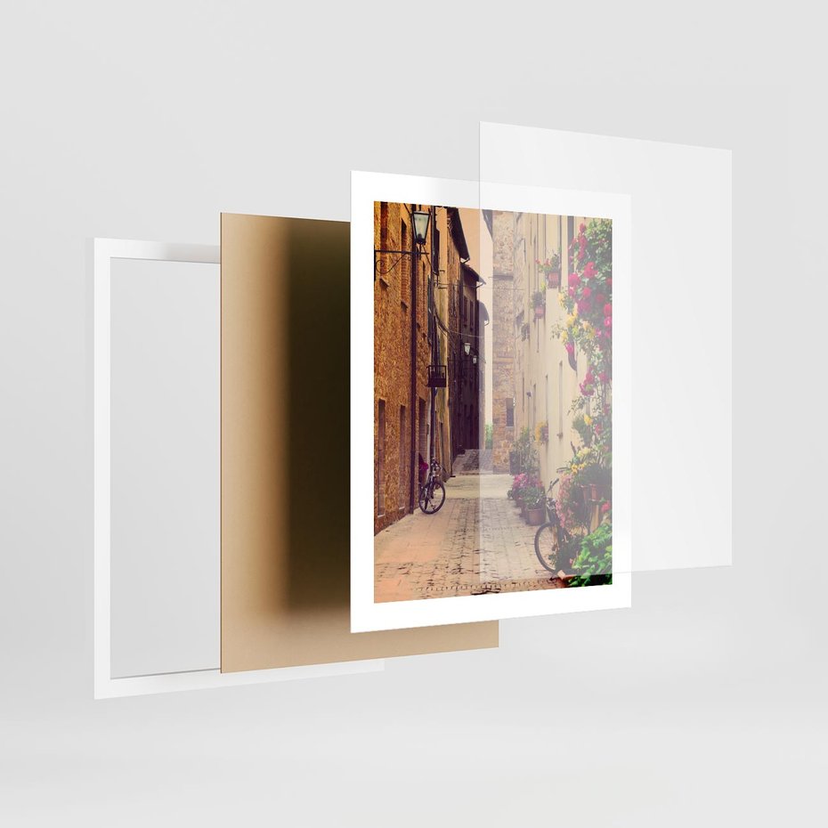 Plakat w ramie 40x50 - Rowerowa przygoda w uliczkach pełnych perspektywy - uliczka, perspektywa - rama biała