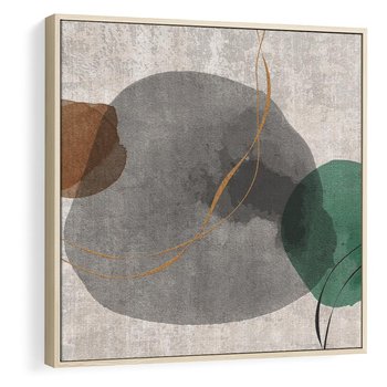 Obraz w ramie 80x80 - Delikatne Plamy - akwarelowe plamy, złote linie - rama drewno