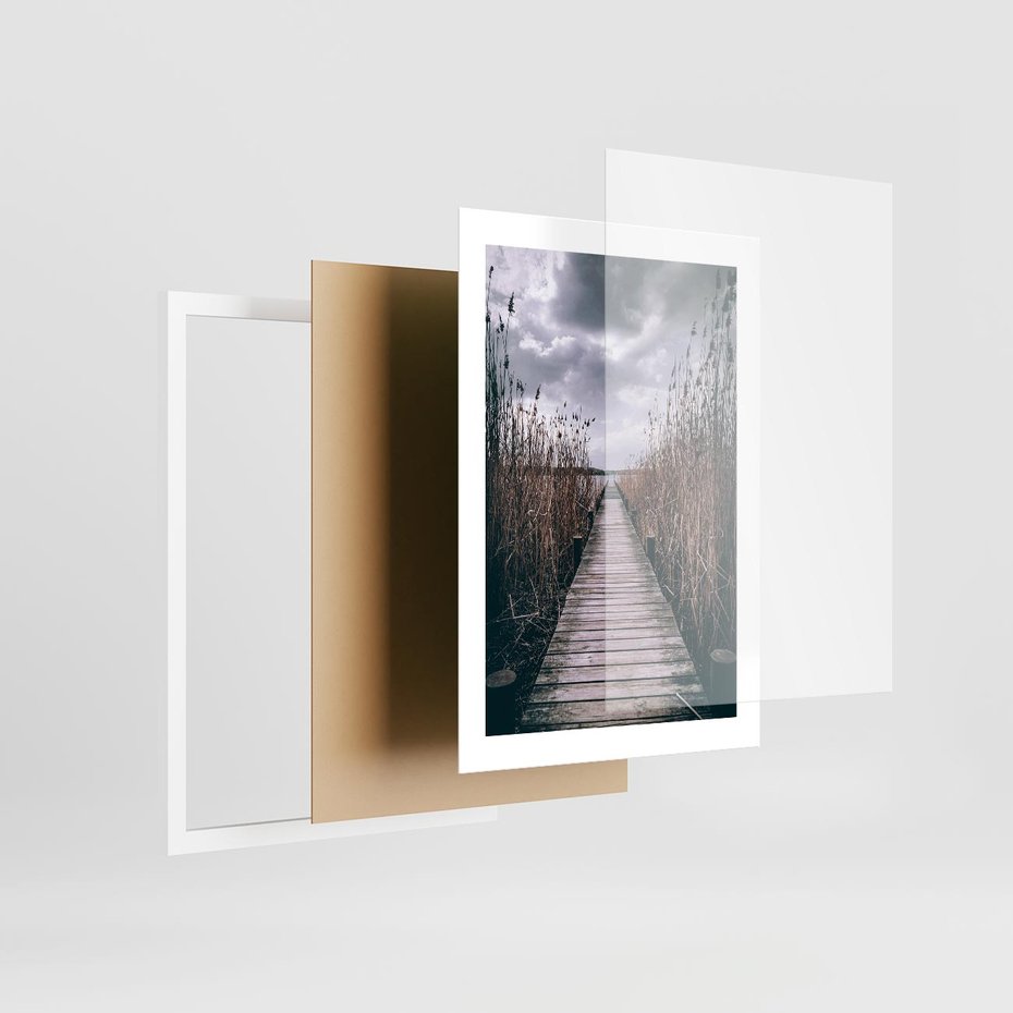 Plakat w ramie 30x40 - Mglisty krajobraz - pomost, morze - rama biała