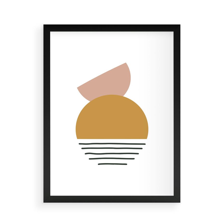 Plakat w ramie 50x70 - Kolory Przyszłości - kompozycja kół i kresek, ciepłe kolory - rama czarna