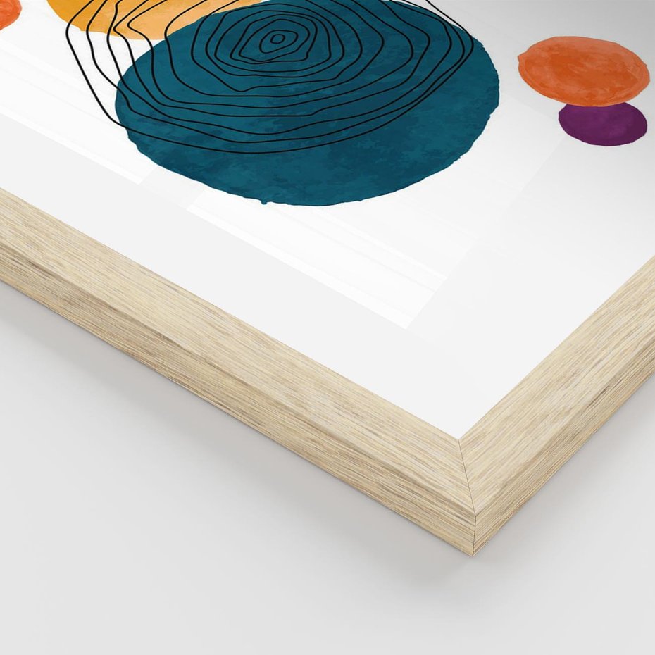 Plakat w ramie 30x40 - Kolorowe Plam z Czarnymi Liniami - kolorowe plamy, szkic - rama drewno