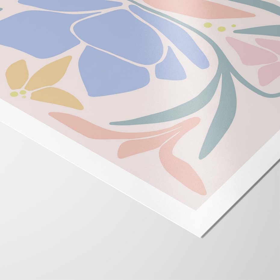 Plakat bez ramy 21x30 - Pastele Kwiatowych Plam - pastelowe kwiaty, na beżowym tle