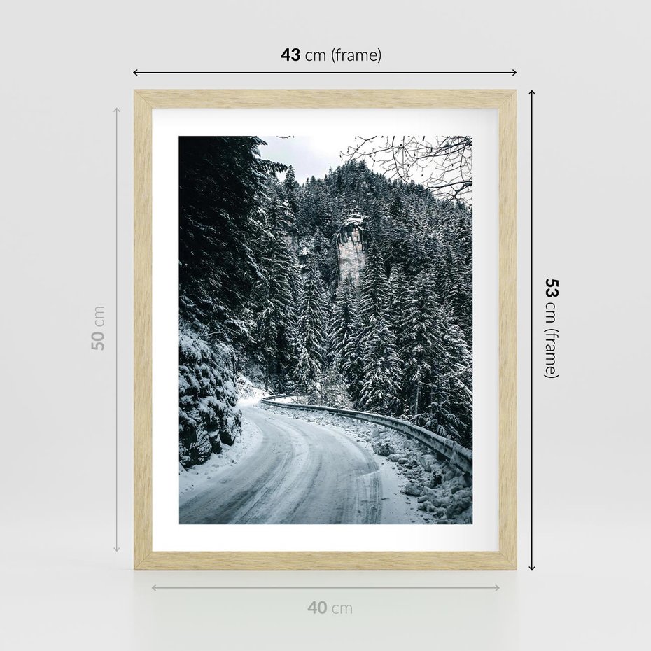 Plakat w ramie 40x50 - Zimowa Przygoda - zima w górach, droga - rama drewno
