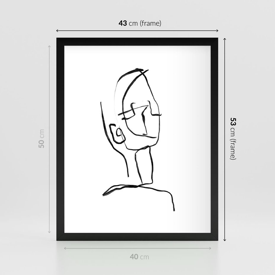 Plakat w ramie 40x50 - Migotliwe Widzenia - szkic twarzy, minimalistyczny niewyraźny - rama czarna