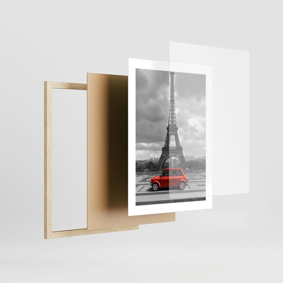 Plakat w ramie 30x40 - Paryż z wieżą Eiffla w tle - Paryż, Eiffla - rama drewno