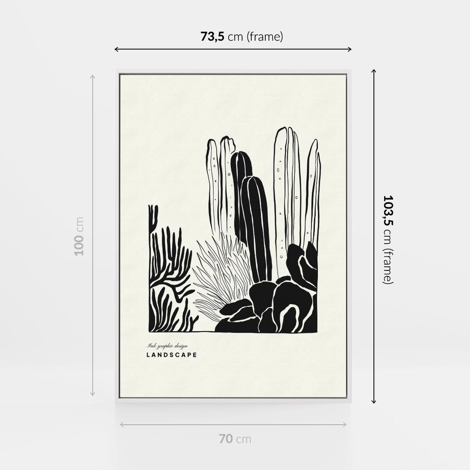 Obraz w ramie 70x100 - Boho Oaza - kaktusy, rośliny - rama biała