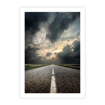 Plakat bez ramy 40x50 - magia nocnej drogi - droga, księżyc