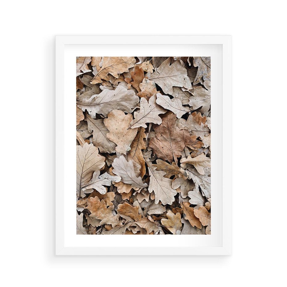 Plakat w ramie 40x50 - Nostalgiczny Pejzaż - suche liście, jesień - rama biała