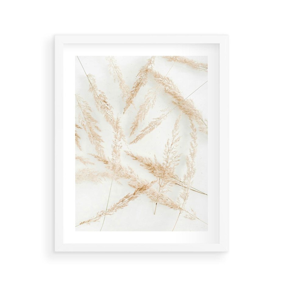 Plakat w ramie 40x50 - Pampas w Stylu Boho: Kompozycja Natury - suche trawy, pampas - rama biała