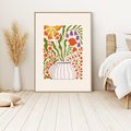 Obraz w ramie 50x70 - Świeżość Kwiatów - kwiaty w wazonie, minimalistyczna kompozycja - rama drewno