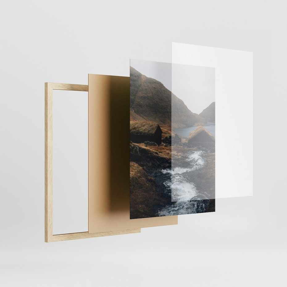 Zestaw obrazy w ramie 40x50 galeria - Góry, skandynawski, boho - rama drewno