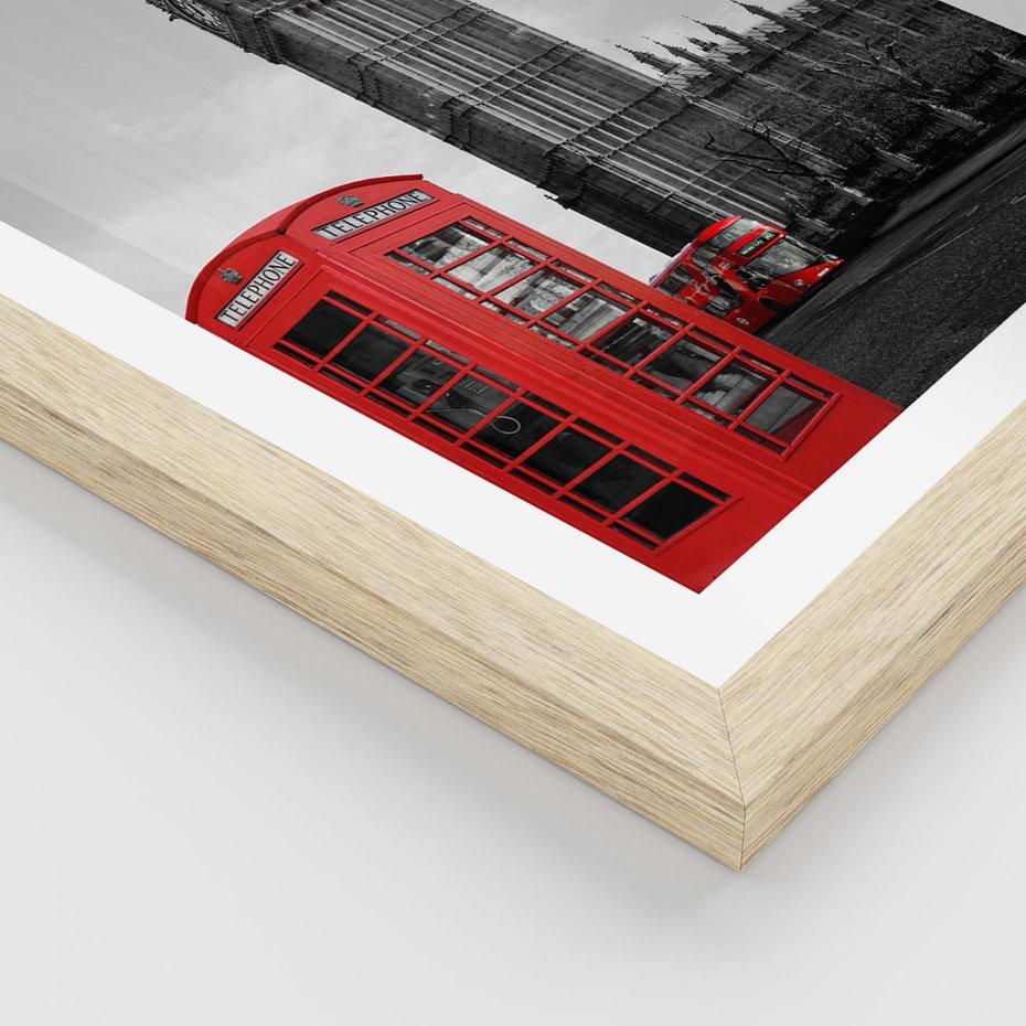 Plakat w ramie 40x50 - Budka telefoniczna przed Big Benem - budka, Londyn - rama drewno