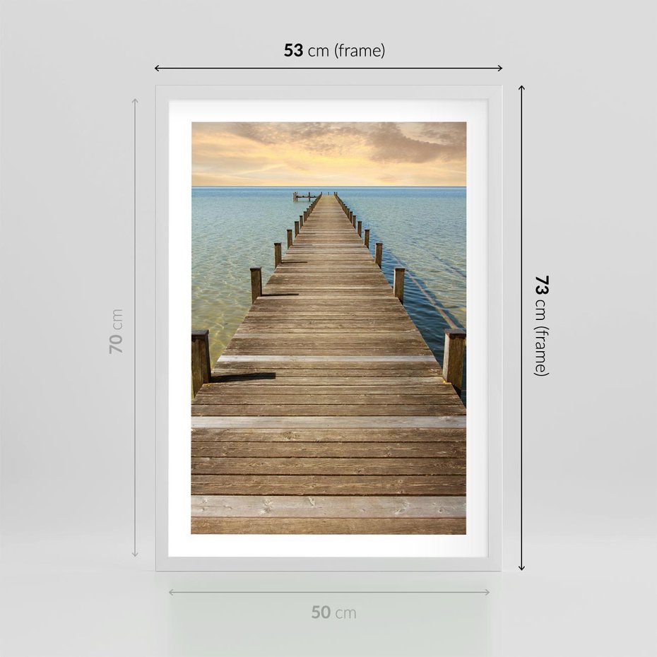 Plakat w ramie 50x70 - Pomost ku morzu - pomost, morze - rama biała