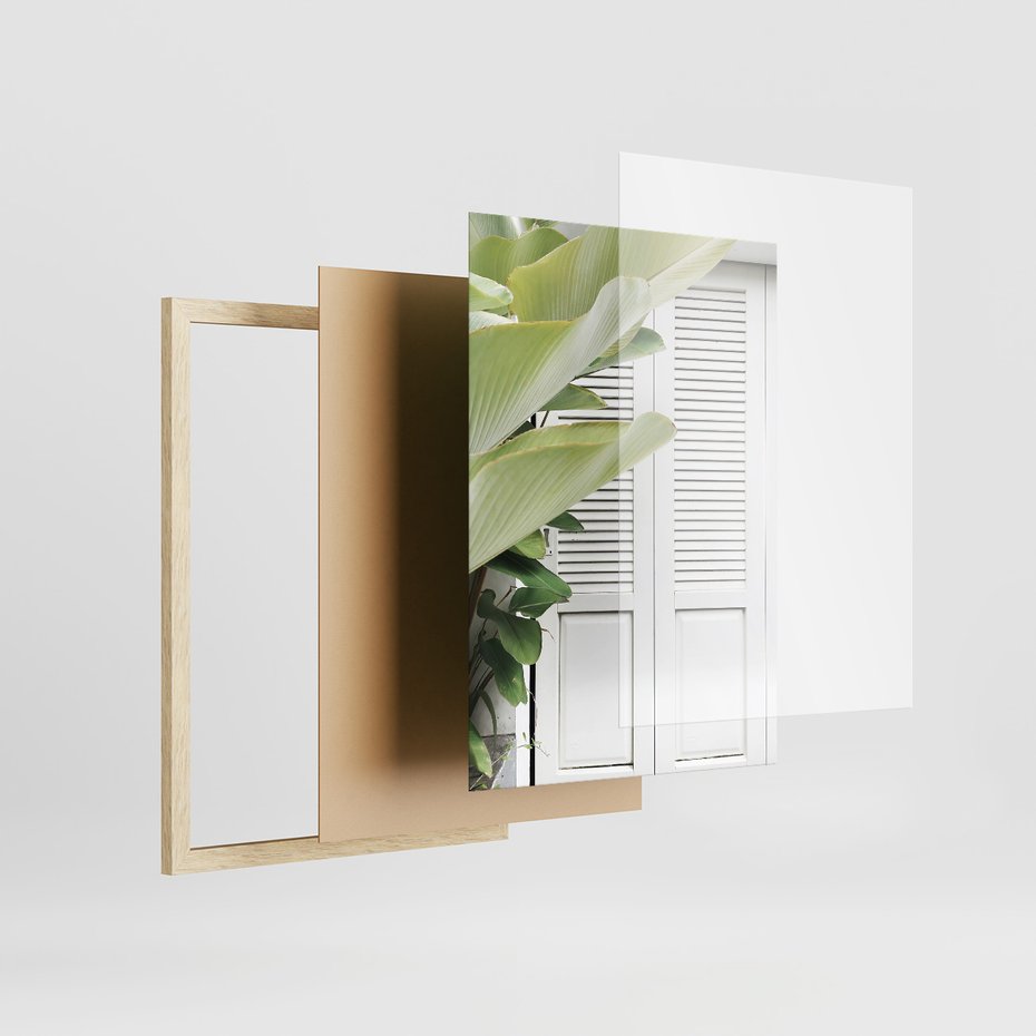 Zestaw obrazy w ramie 40x50 galeria - Okiennica, liście, biały - rama drewno