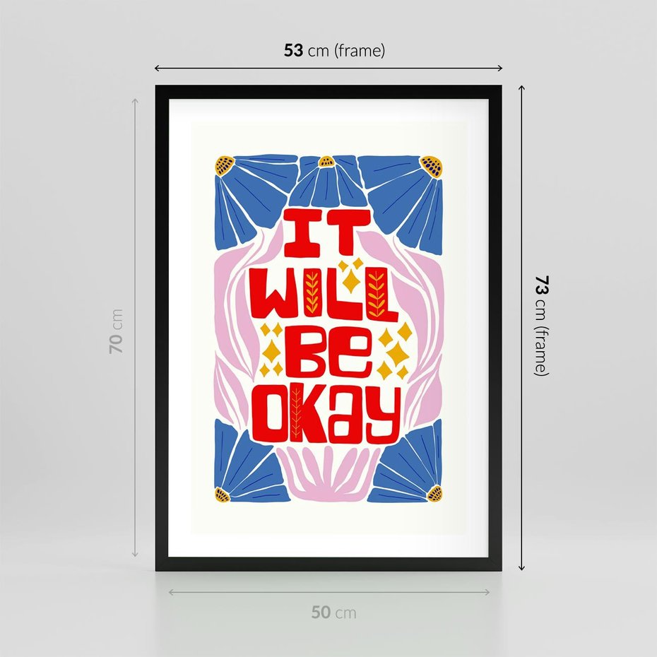 Plakat w ramie 50x70 - Kwiatowa Ekstaza - czerwona pozytywna typografia, kwiatowa kompozycja - rama czarna