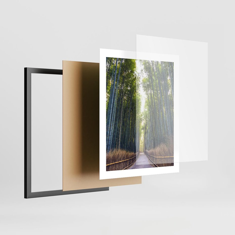 Plakat w ramie 40x50 - Urokliwa dróżka w lesie - las, dróżka - rama czarna