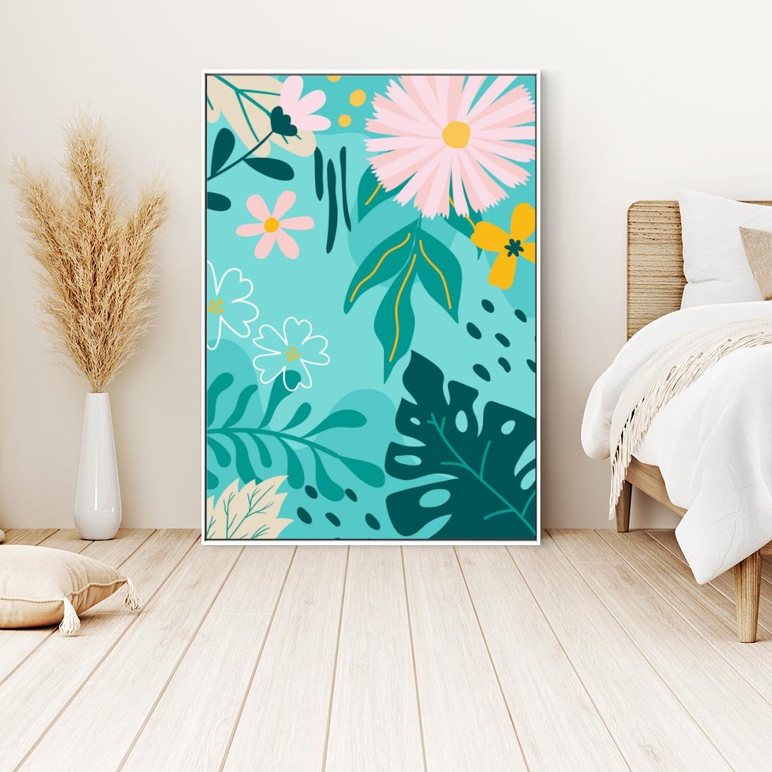 Obraz w ramie 50x70 - Kwiatowe Wibracje - pastelowa kompozycja, kwiaty - rama biała