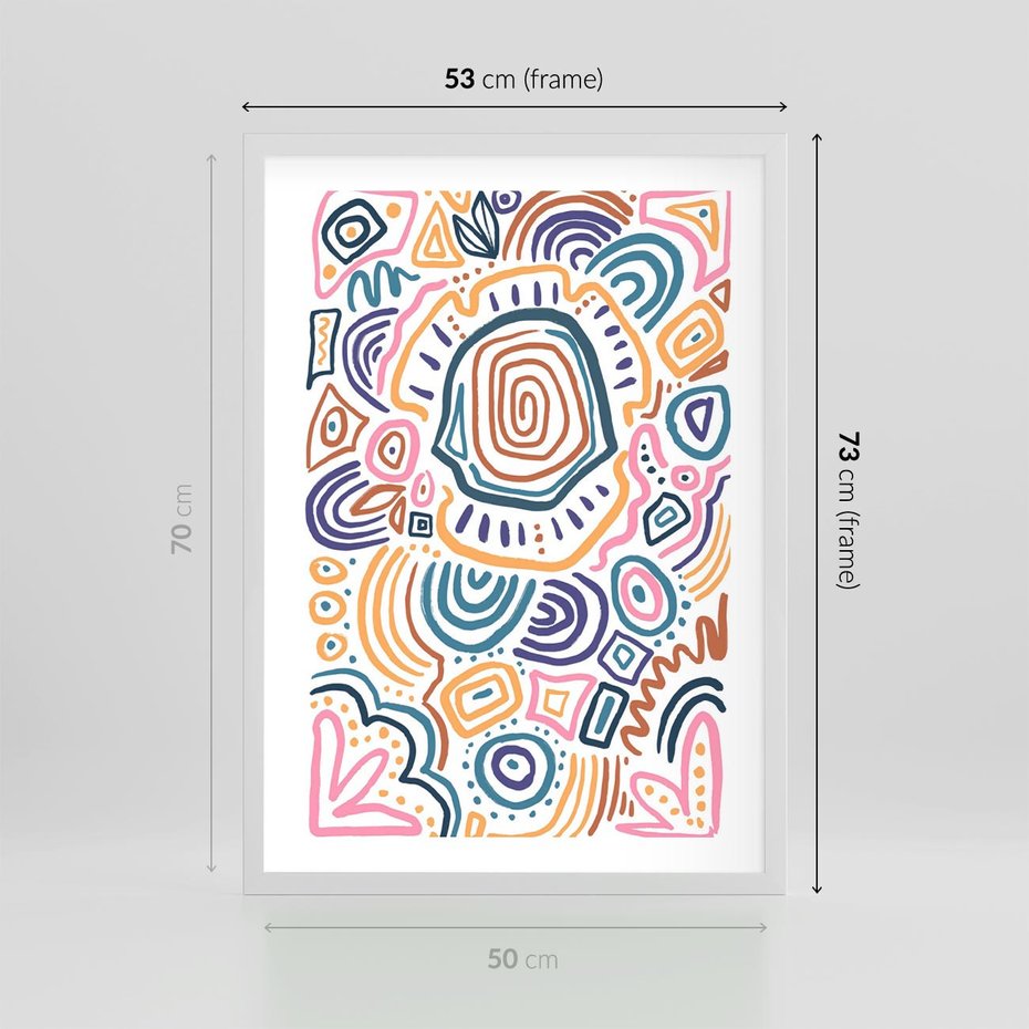Plakat w ramie 50x70 - Strukturalne Odbicia Boho - kolorowe etniczne wzory, tęczowe żywe kolory - rama biała