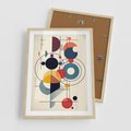 Plakat w ramie 50x70 - Rozbijające Barwne Granice - abstrakcyjna geometryczna kompozycja, koła linie - rama drewno