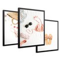 Zestaw obrazy w ramie 30x40 galeria - Wakacje, klapki, torba, moda - rama czarna