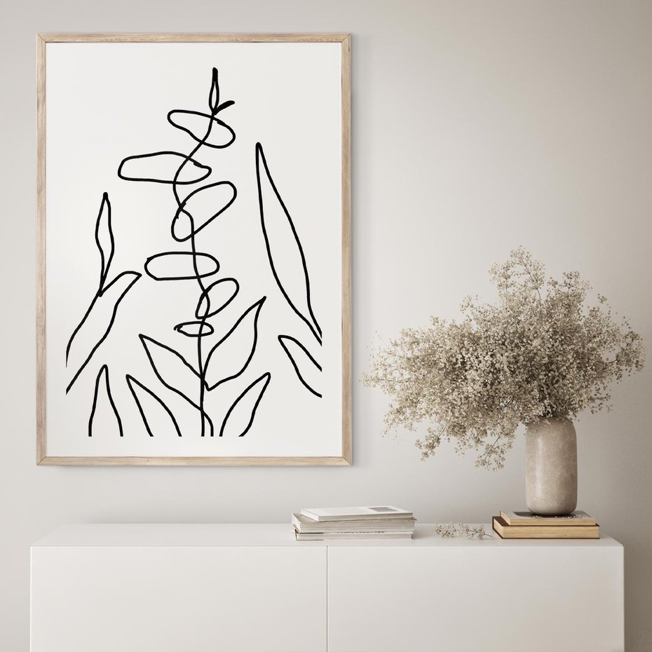 Plakat w ramie 50x70 - Liście Mocy - mroczna sztuka, minimalizm - rama drewno