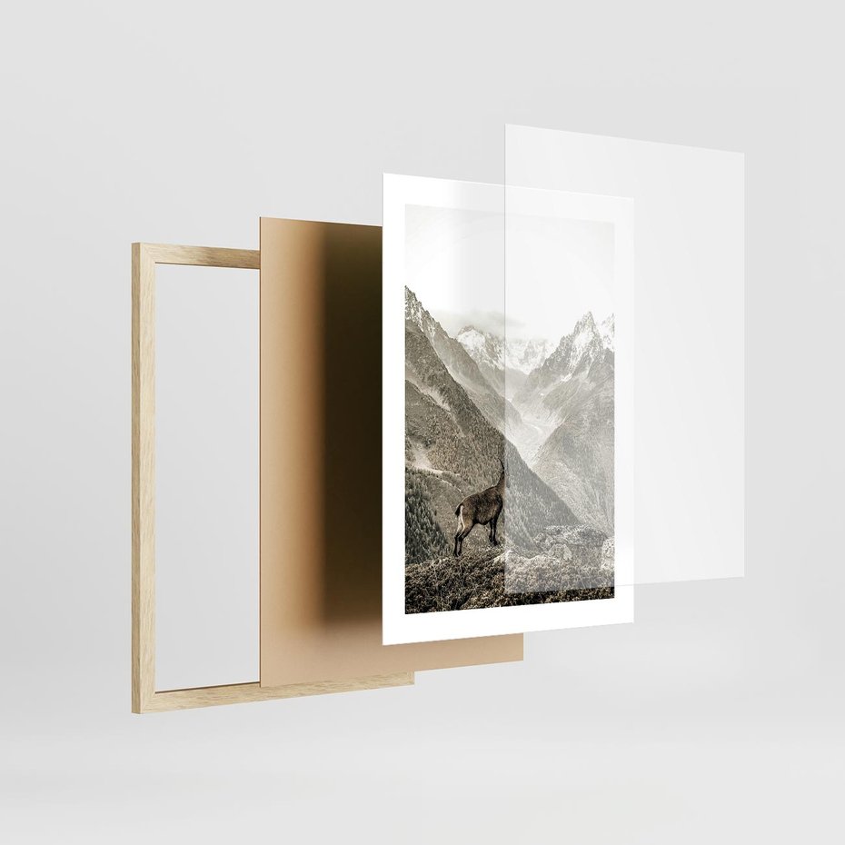 Plakat w ramie 30x40 - Dzikie Piękno: Kozica w Malowniczym Górskim Scenerii - kozica, góry - rama drewno
