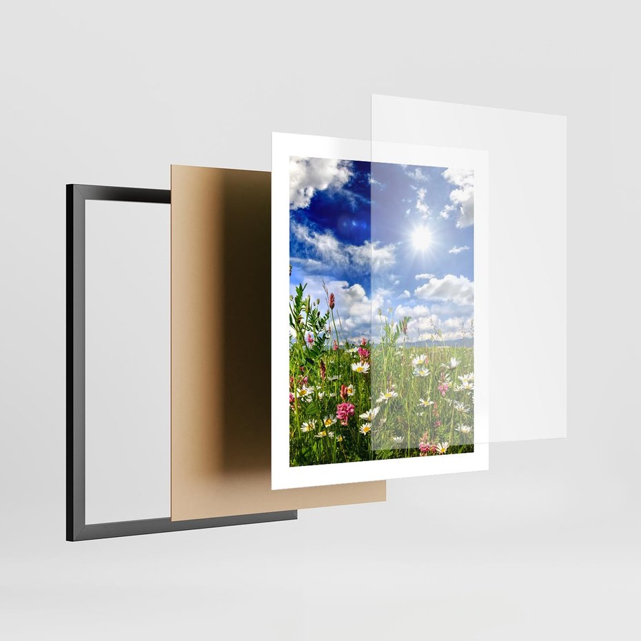 Plakat w ramie 40x50 - Niebiańska łąka pełna kwiatów - łąka, niebo - rama czarna