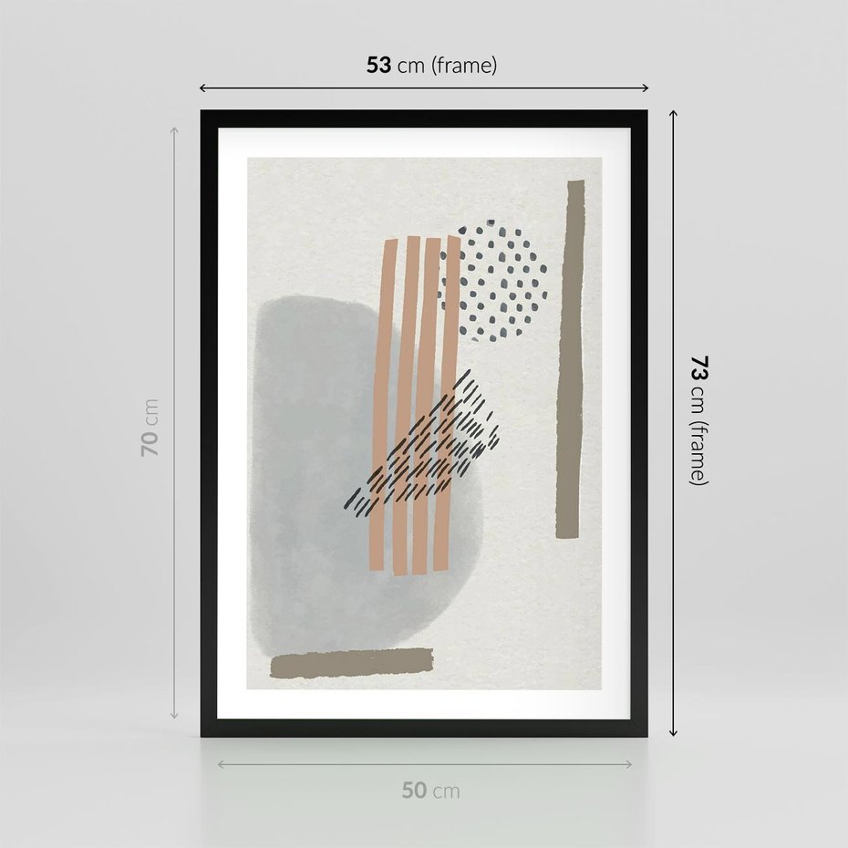 Plakat w ramie 50x70 - Nowoczesna Abstrakcja: Delikatne Beże - abstrakcja, nowoczesna sztuka - rama czarna