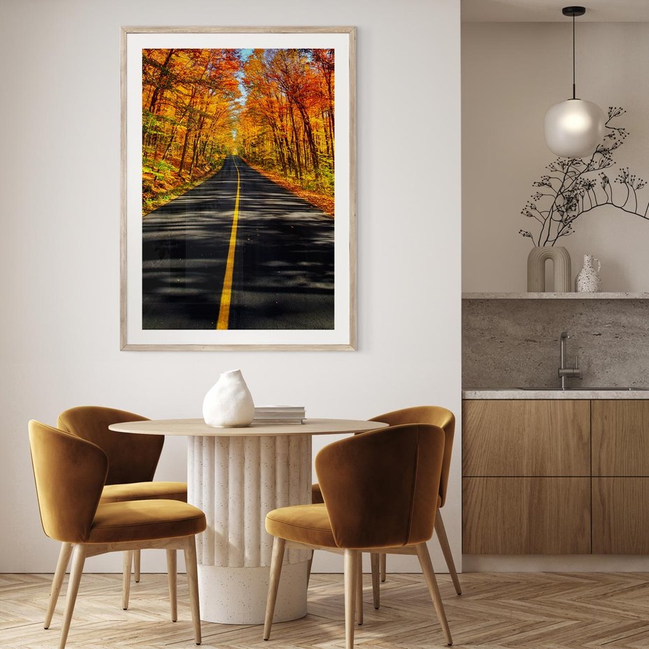 Plakat w ramie 30x40 - Droga przez jesienny las - droga, las - rama drewno