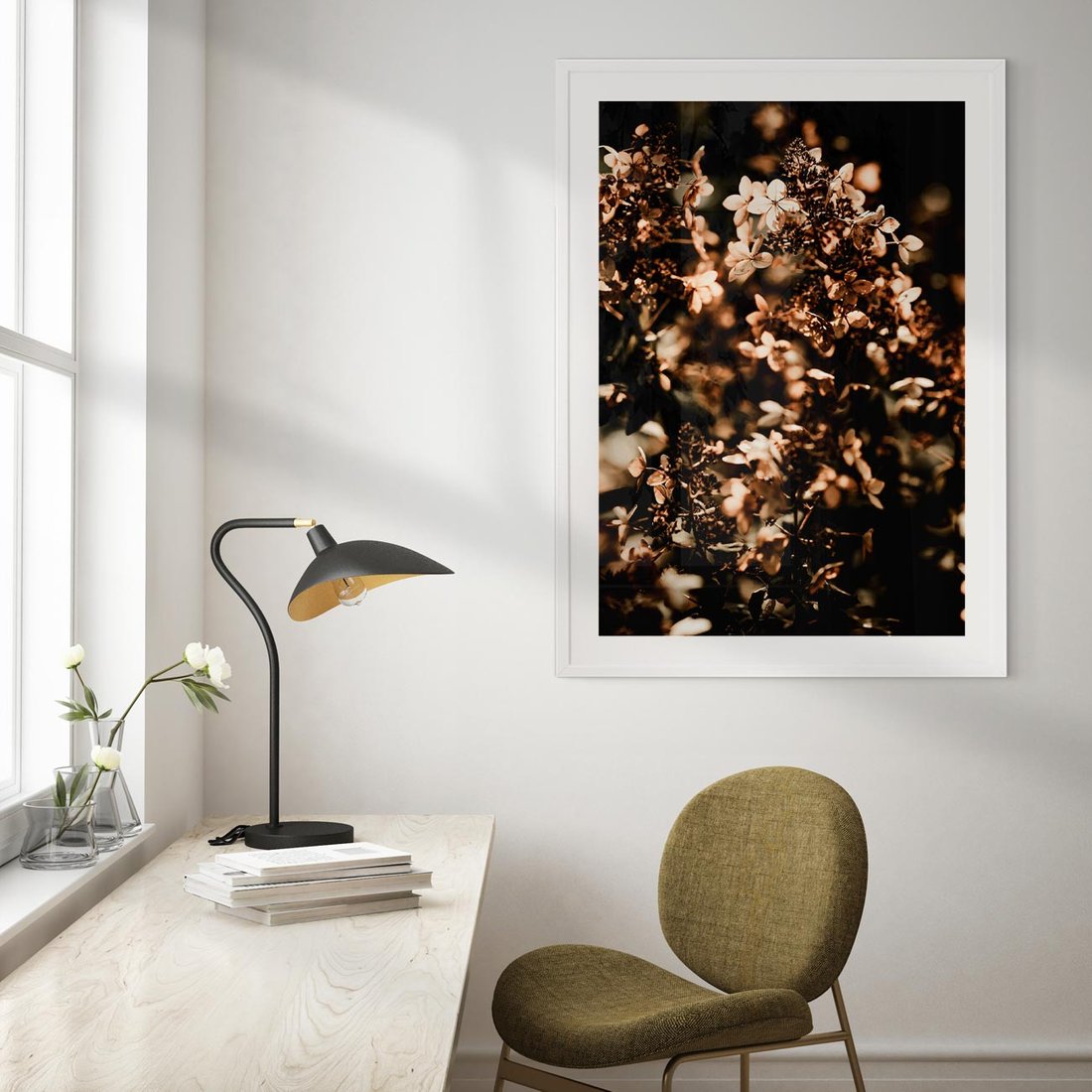 Plakat bez ramy 40x50 - Sucha Kompozycja Kwiatów - suche kwiaty hortensji