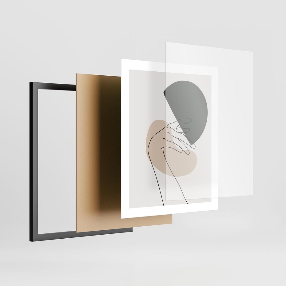 Plakat w ramie 40x50 - Przenikające Kształty - szkic jedną linią, one line - rama czarna