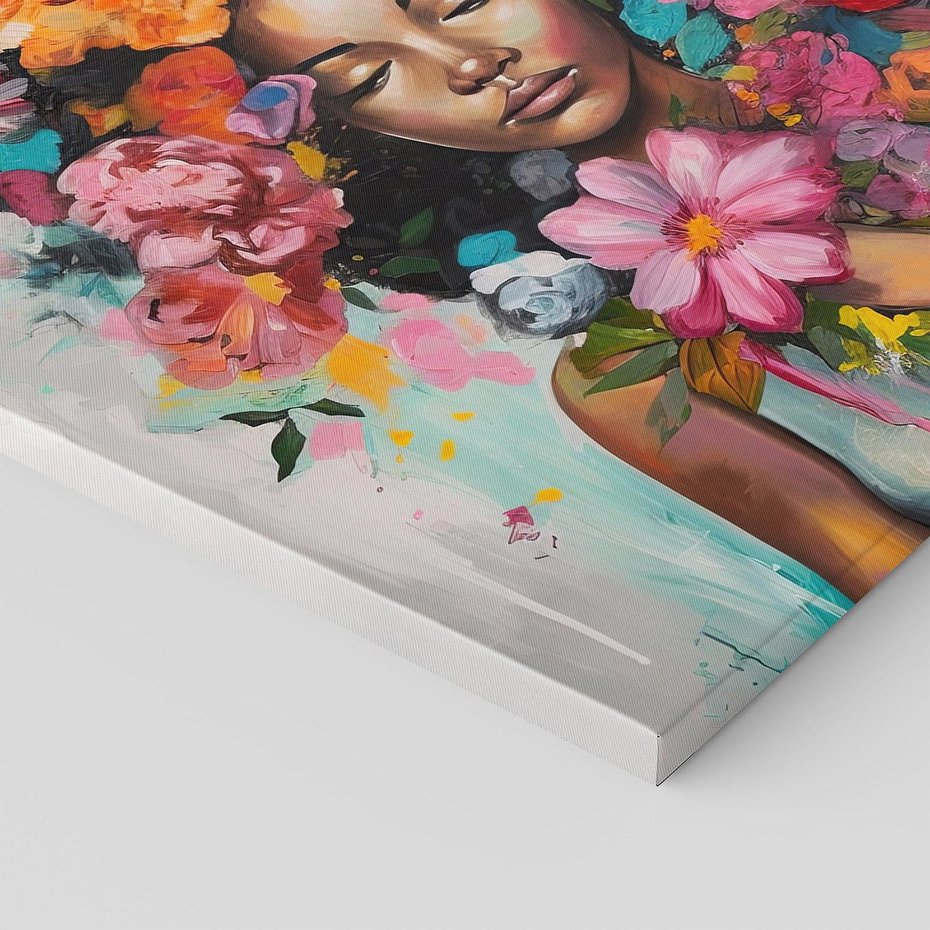 Obraz na płótnie 70x70 - Z Głową w Kwiatach - obraz olejny, sztuka nowoczesna