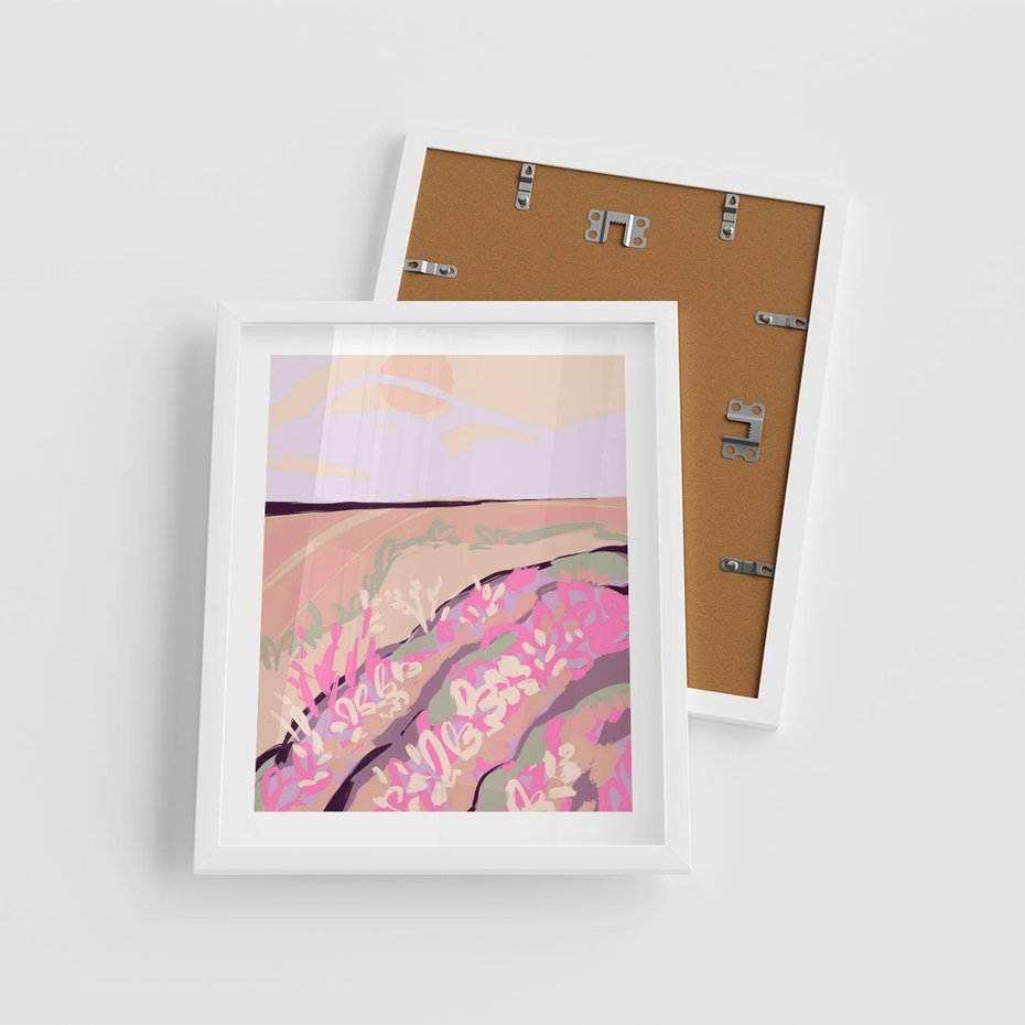 Plakat w ramie 40x50 - Harmonijny Świt - pastelowy krajobraz, nowoczesny plakat - rama biała