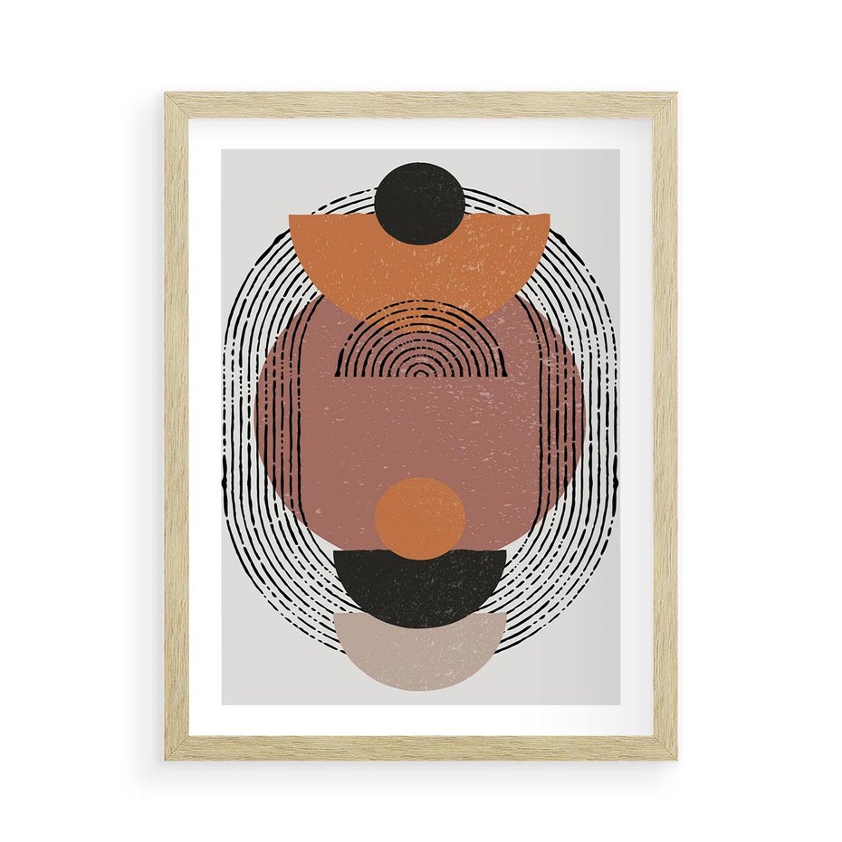 Plakat w ramie 50x70 - Abstrakcja w Odcieniach Brązu i Beżu - geometria, abstrakcyjna grafika - rama drewno