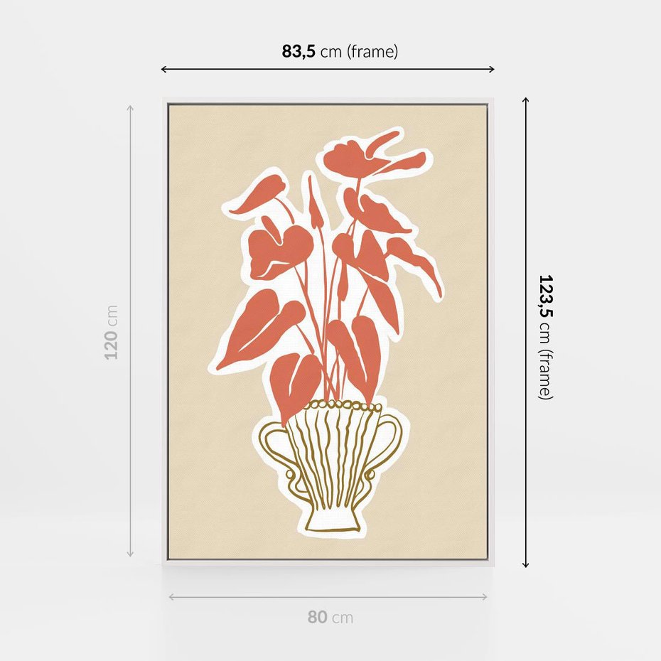 Obraz w ramie 80x120 - Harmonijne Echa - abstrakcyjne kwiaty liście, elegancka kompozycja - rama biała