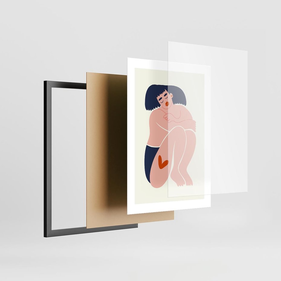 Plakat w ramie 30x40 - Melodia snów na płótnie - zakochana kobieta, graficzny obraz - rama czarna