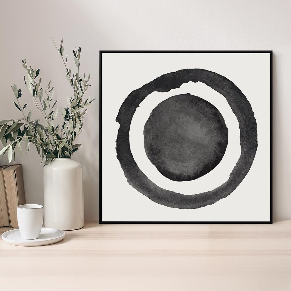 Obraz w ramie 50x50 - Bezgraniczne Widoki - abstrakcyjne plamy okręgi, akwarelowe - rama czarna