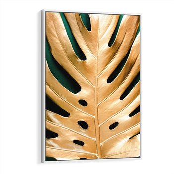 Obraz w ramie 70x100 - Piękno i Styl - złote, liście - rama biała