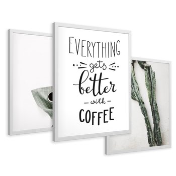 Zestaw obrazy w ramie 40x50 galeria - Kawa, typografia, do, kuchni - rama biała