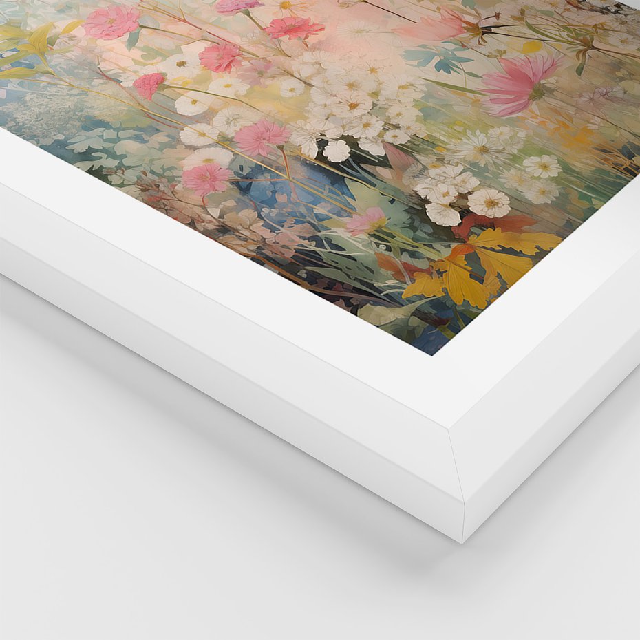 Zestaw obrazy w ramie 30x40 galeria - kwiaty, łąka, akwarela, boho - rama biała