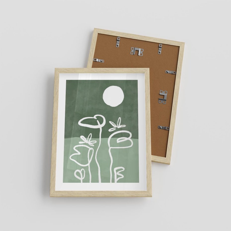 Plakat w ramie 30x40 - Wibracje Naturalnej Równowagi - zielony plakat, roślinne inspiracje - rama drewno