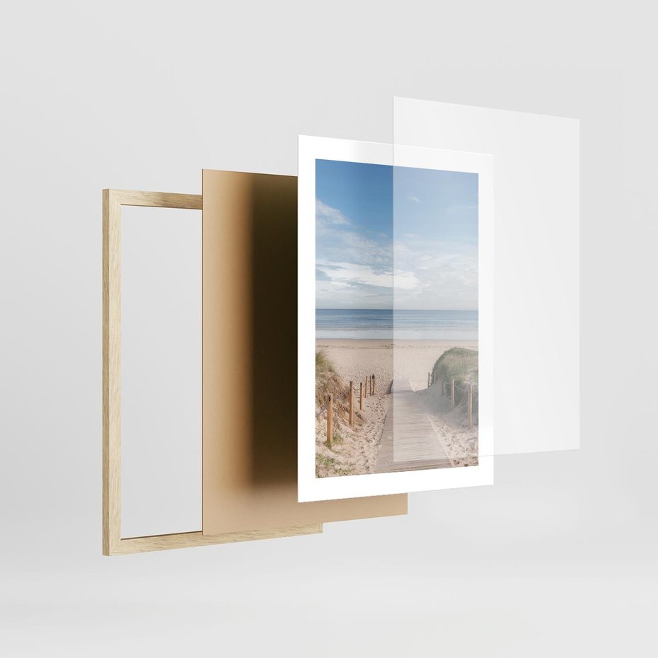 Plakat w ramie 30x40 - Plażowy pomost - plaża, pomost - rama drewno