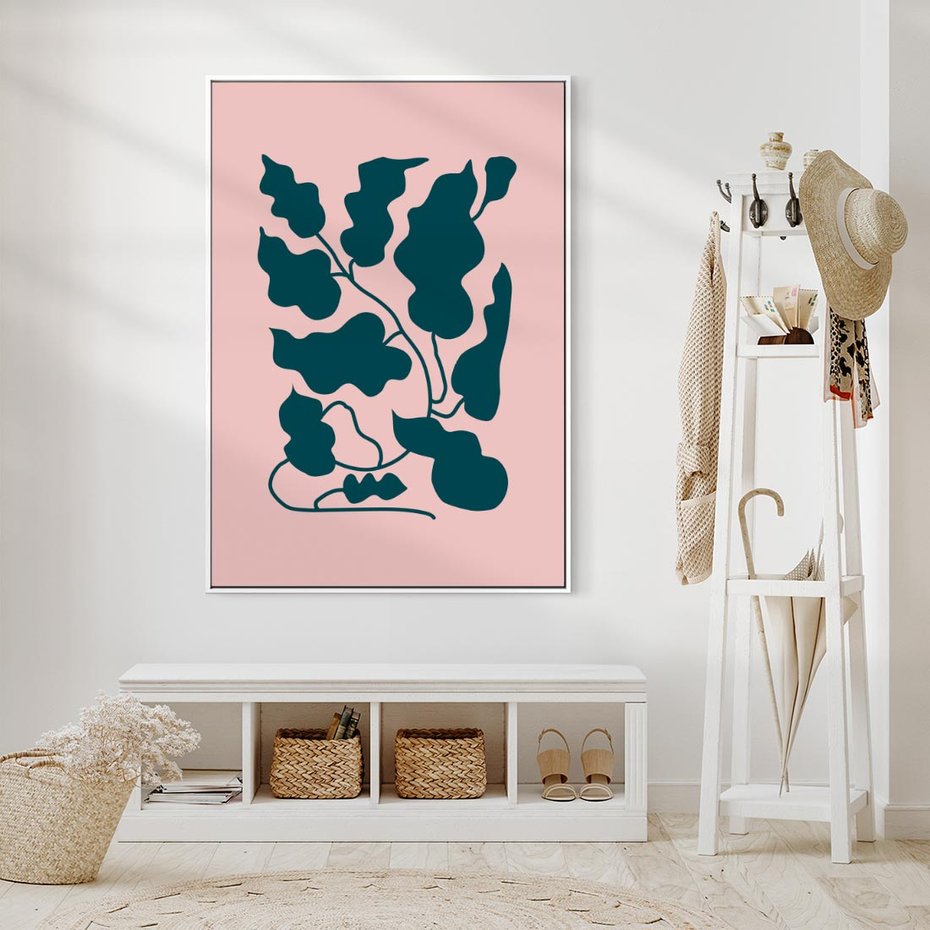 Obraz w ramie 50x70 - Kształty Nieznanego Świata - abstrakcyjne liście, boho styl - rama biała