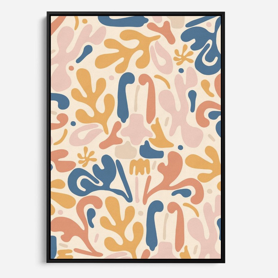 Obraz w ramie 70x100 - Symfonia Radosnych Barw - abstrakcyjne pastelowe formy, nowoczesna grafika w stylu boho - rama czarna