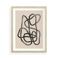 Plakat w ramie 50x70 - Przenikanie Wirtualnych Wymiarów - zaplątane minimalistyczne linie, na bezowym tle - rama drewno