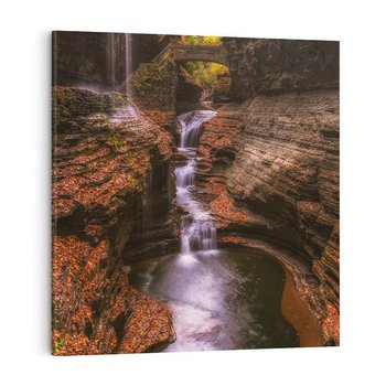 Obraz na płótnie 50x50 - Barwna Harmonia - strumień, las